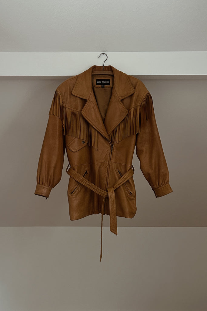 1980's LUIS ALVEAR TAWNY FRINGE LEATHER JACKET | SIZE S/M