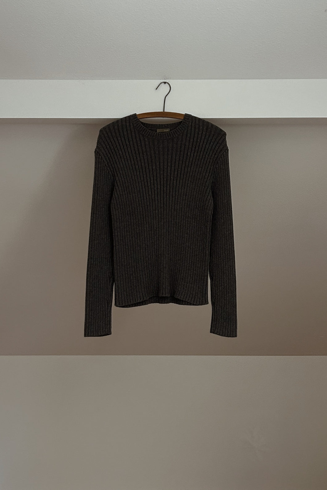 1990's J CREW CHARCOAL RIBBED COTTON KNIT JUMPER | SIZE M