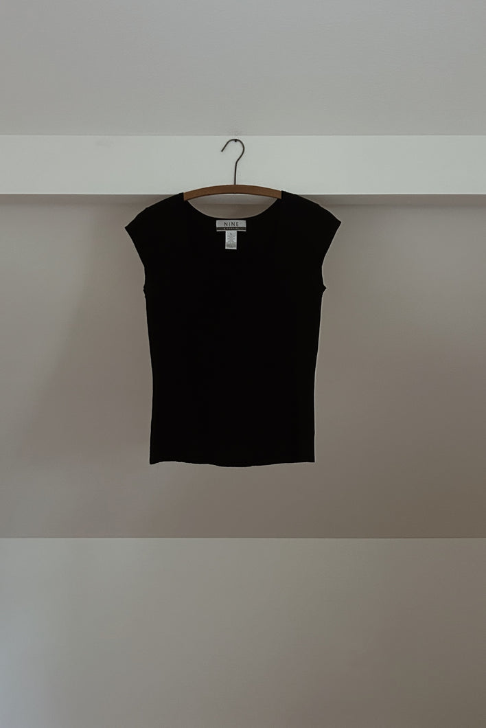 1990's BLACK RIB KNIT SQUARE NECK BABY TEE