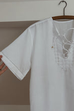 1990's WHITE WOVEN VENTED PEASANT TOP | SIZE M