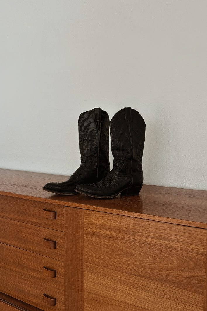 1990's JUSTIN BLACK LIZARD LEATHER COWBOY BOOTS | SIZE 10