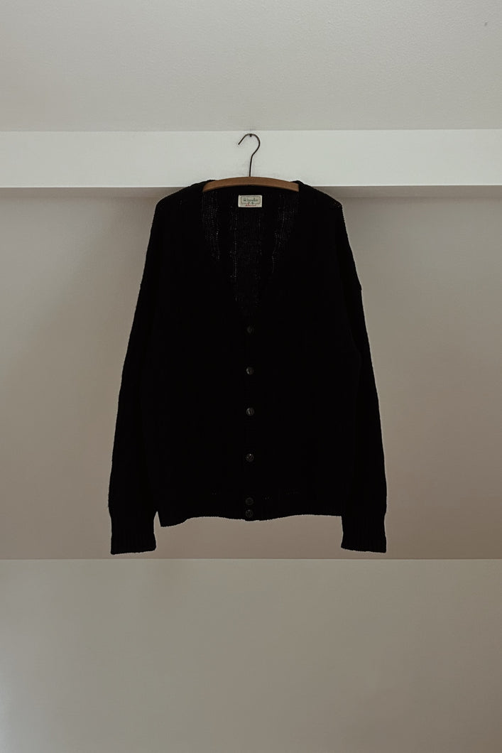 1980's BENETTON NAVY SHETLAND WOOL CABLE KNIT CARDIGAN | SIZE L/XL