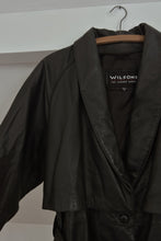 1990's WILSONS CLASSIC BLACK LEATHER TRENCH JACKET | SIZE S/M