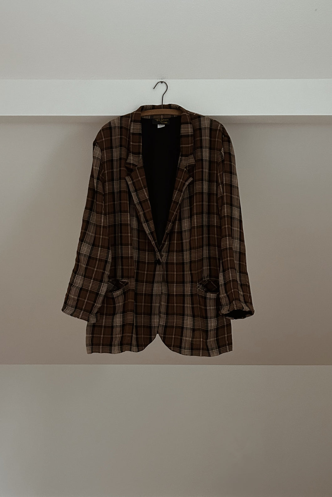 1990's CHOCOLATE TEXTURED PLAID BLAZER | SIZE 2XL