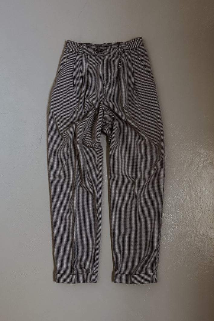 1980's NAVY HOUNDSTOOTH COTTON PLEATED TROUSERS | SIZE 28