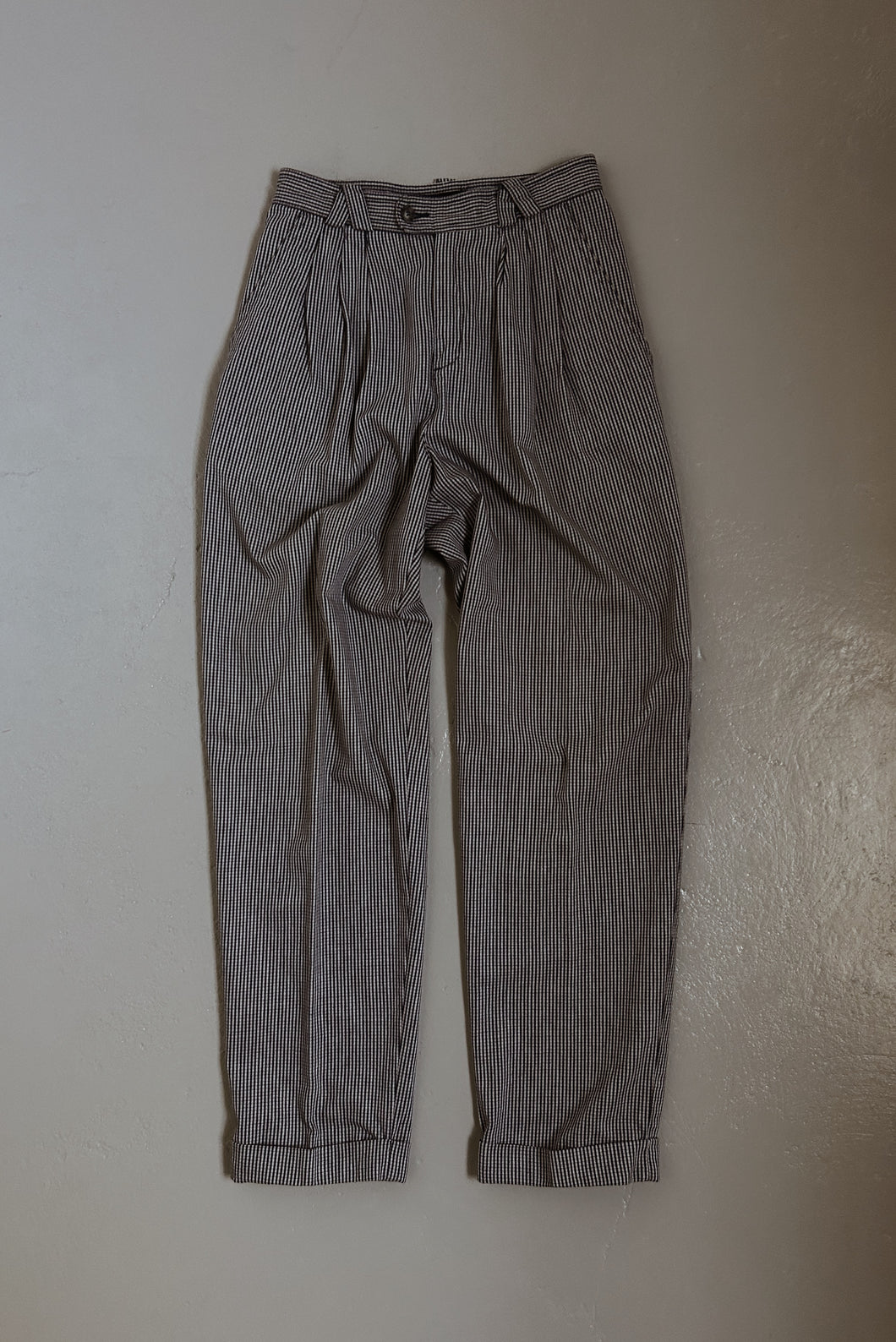 1980's NAVY HOUNDSTOOTH COTTON PLEATED TROUSERS | SIZE 28