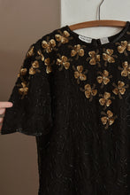 1990's BLACK + GOLD BEADED SILK BLOUSE