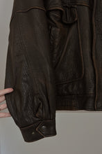 1990's CHOCOLATE PEBBLED LEATHER BOMBER | SIZE L