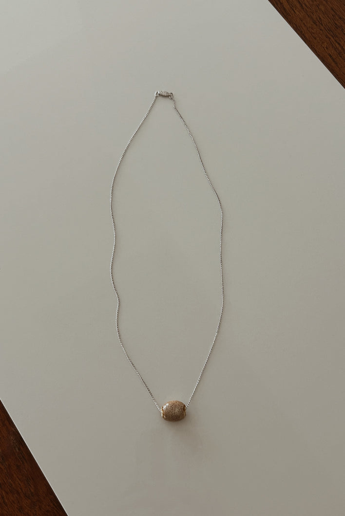 1970's CORAL CABOCHON ON STERLING SILVER CHAIN