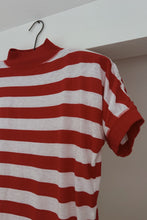 1980's CHERRY STRIPE MOCK NECK TEE | SIZE M