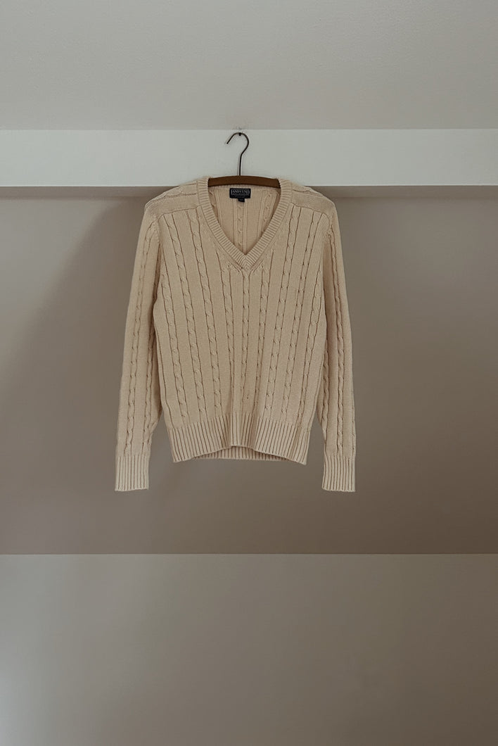 1990's LANDS END CREAM COTTON CABLE KNIT JUMPER | SIZE M