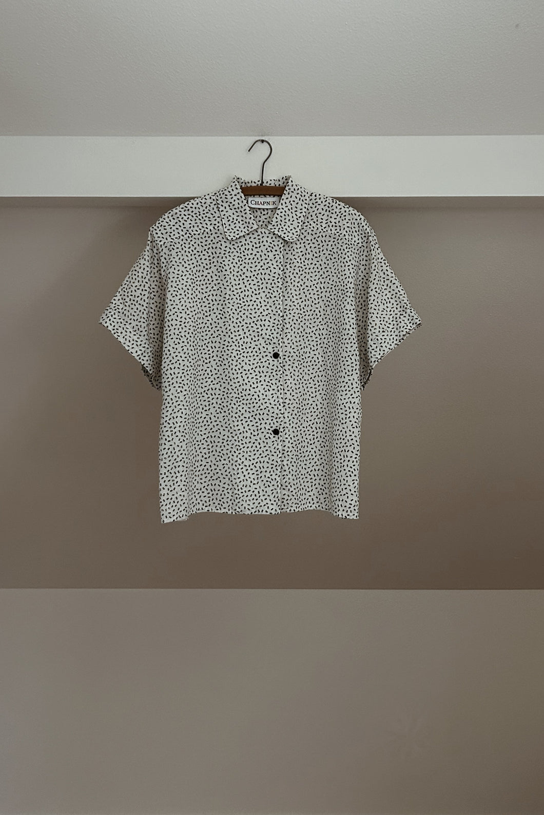 1980's LINEN + COTTON ABSTRACT BOXY BUTTON SHIRT | SIZE M