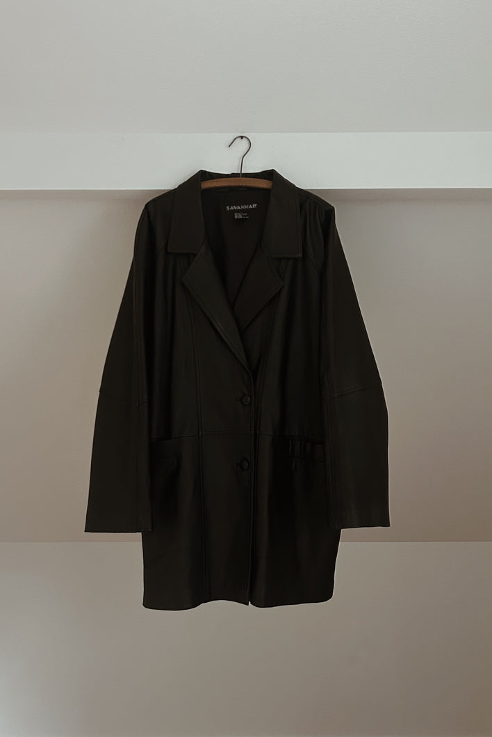 1990's BOXY BLACK LEATHER JACKET | SIZE L/XL