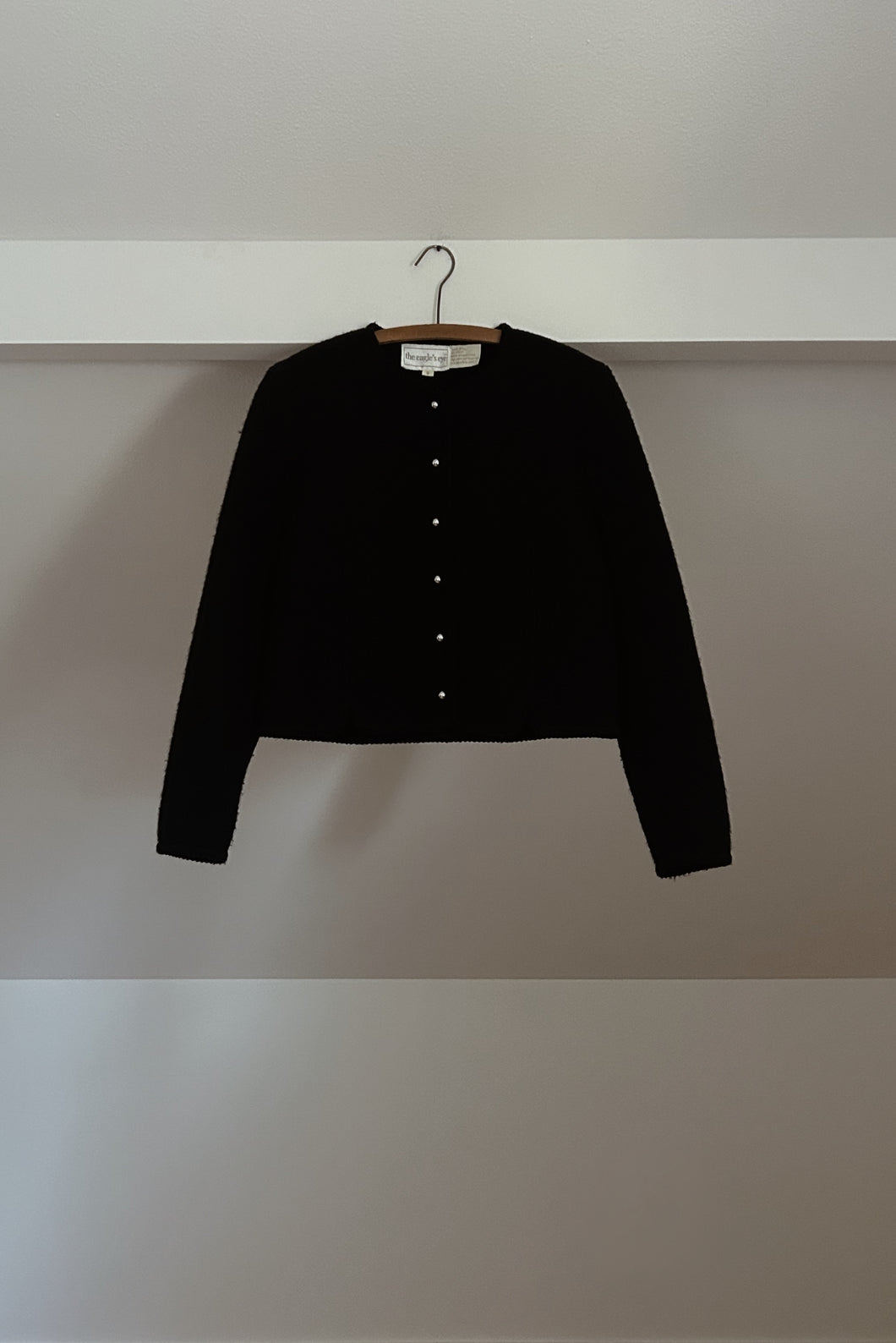 EARLY 1990's BLACK BOILED WOOL CROP JACKET | SIZE S/M