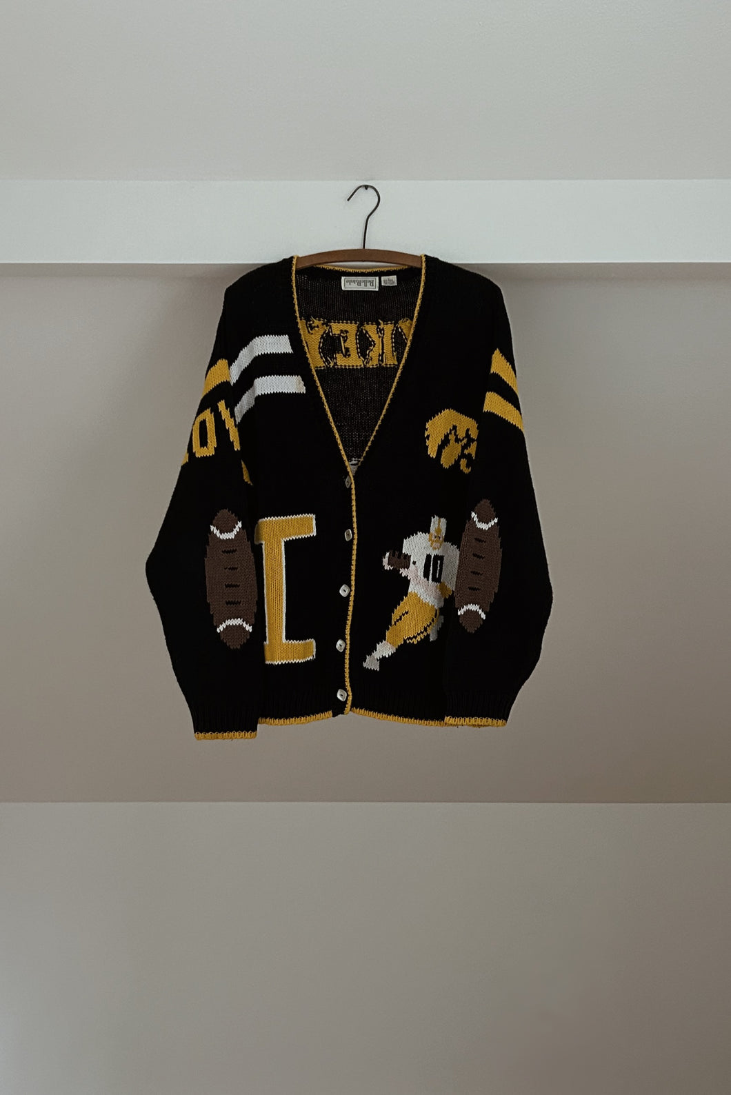 1990's IOWA HAWKEYES RAMIE COTTON KNIT CARDIGAN | SIZE M/L
