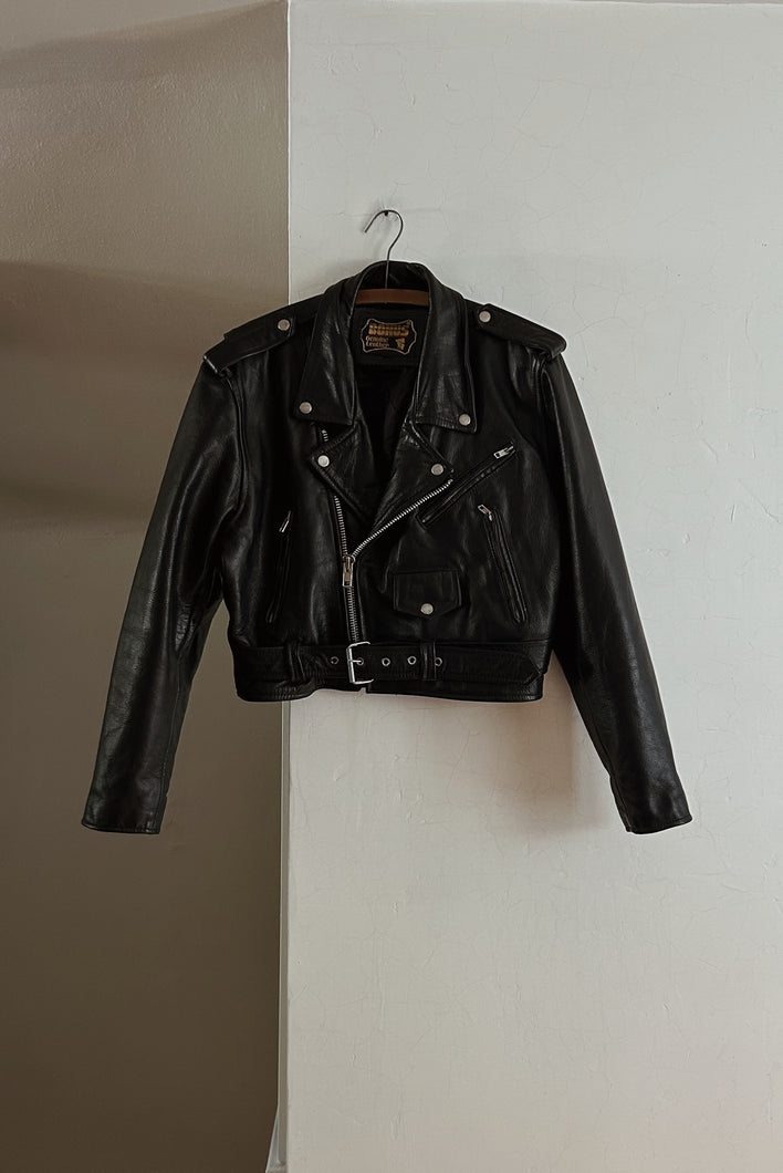 1980's CLASSIC BLACK LEATHER BIKER JACKET | SIZE S