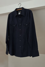 1980's WRANGLER NAVY SATIN STRIPE WESTERN SHIRT | SIZE XL
