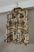 1980's LA CHINE EQUESTRIAN PRINT BUTTON BLOUSE | SIZE L
