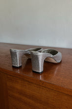 Y2K SILVER GLITTER BLOCK HEEL SLIDES | SIZE 6