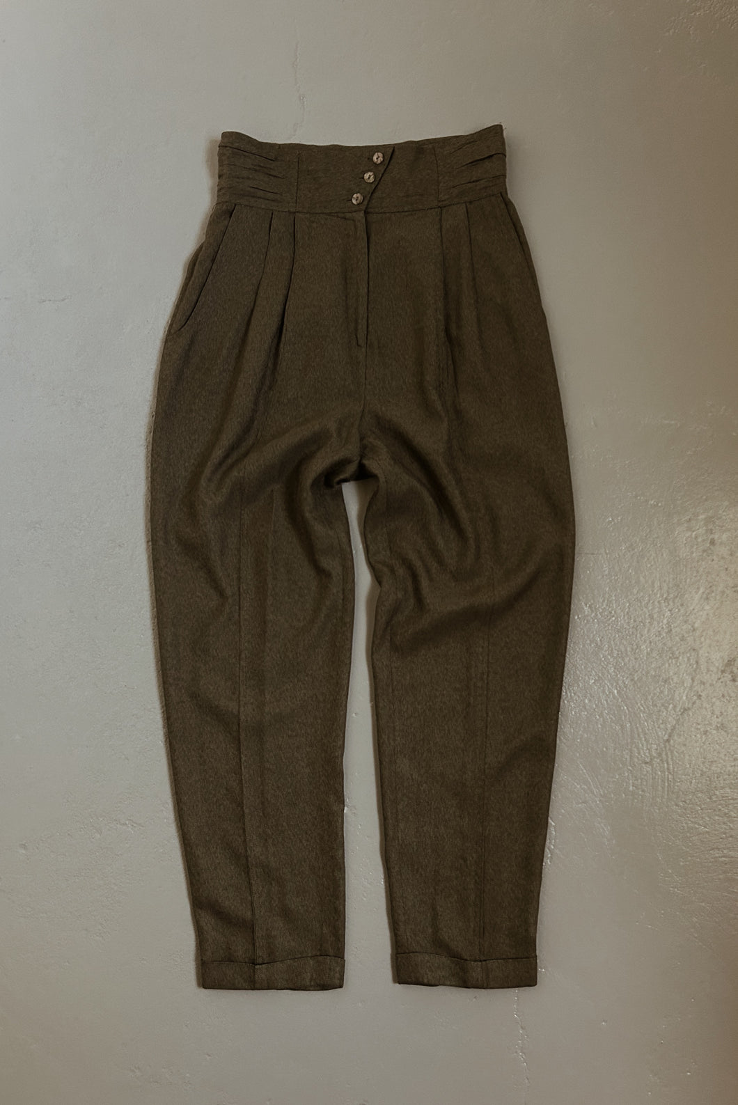 1980's MARC D'ALCY PARIS SUPER HIGH RISE OLIVE TROUSERS | SIZE 29