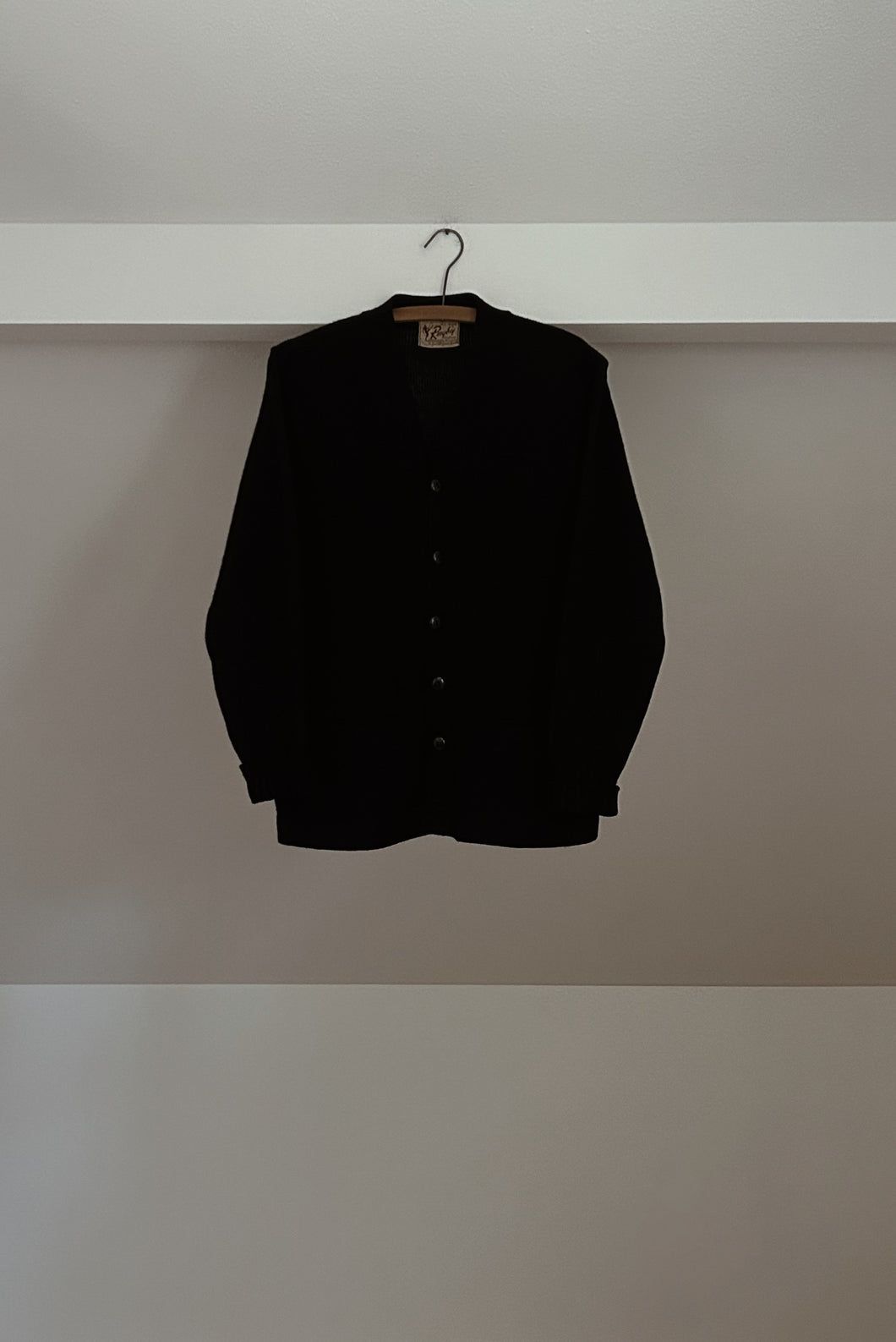 1950's PURE WOOL BLACK RUGBY KNIT CARDIGAN | SIZE S