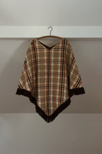 1970's PLAID FLEECE FRINGE PONCHO | ONE SIZE
