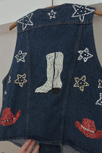 1980's SEQUIN EMBELLISHED WESTERN DENIM VEST | SIZE L