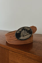 1970's INCOLAY STONE ON LEATHER SEAFARER BELT | SIZE M