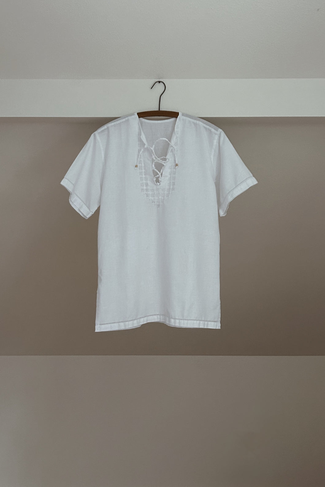 1990's WHITE WOVEN VENTED PEASANT TOP | SIZE M