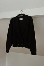 1980's PURE WOOL BLACK CABLE KNIT CARDIGAN | SIZE M