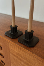 1980's BLACK REGENCY CERAMIC CANDLE HOLDERS | SET OF TWO