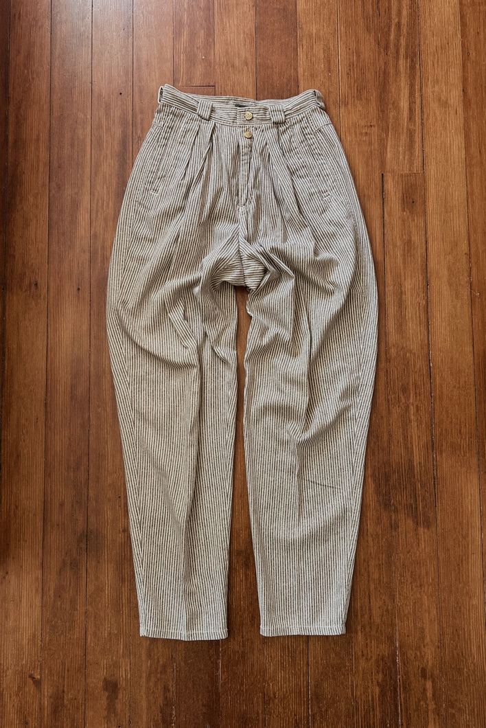 1990's STRIPE PLEATED COTTON TROUSERS | SIZE 25/26