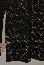 1970's BLACK COTTON CROCHET MANDARIN CARDIGAN | SIZE M