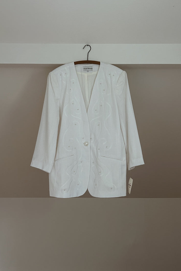 1980's WOVEN PEARL BEADED BLAZER | SIZE XL