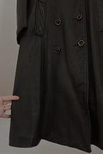 1960's MOD BLACK LEATHER TRENCH COAT | FUR COLLAR | SIZE S/M