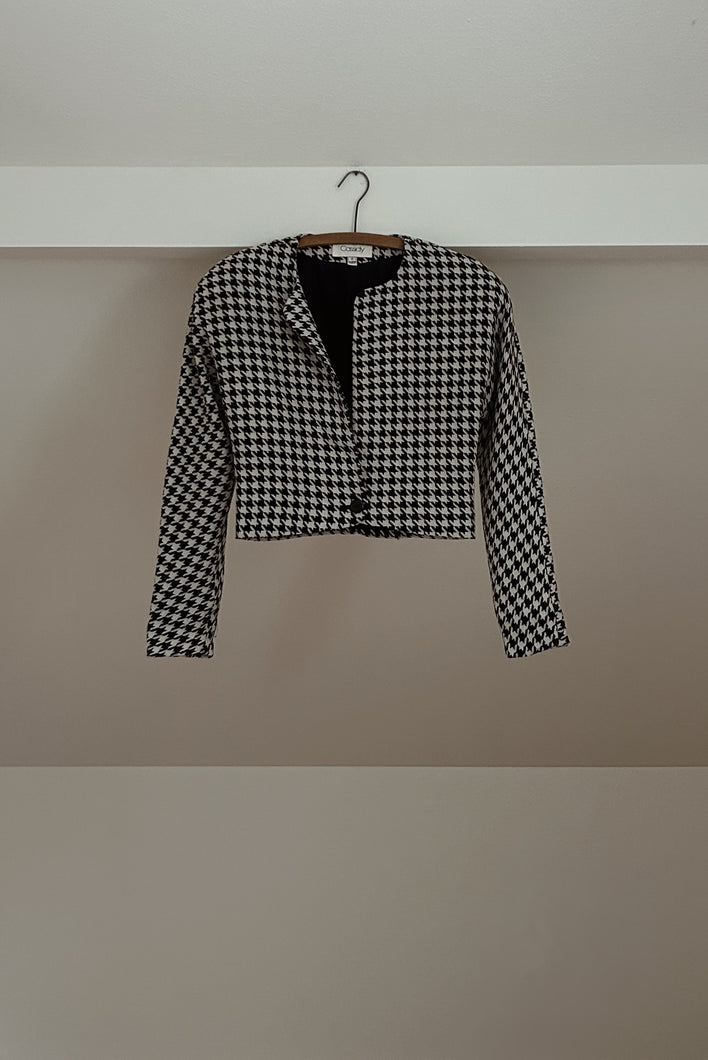 1980's CASSIDY HOUNDSTOOTH KNIT CROP BLAZER | SIZE S