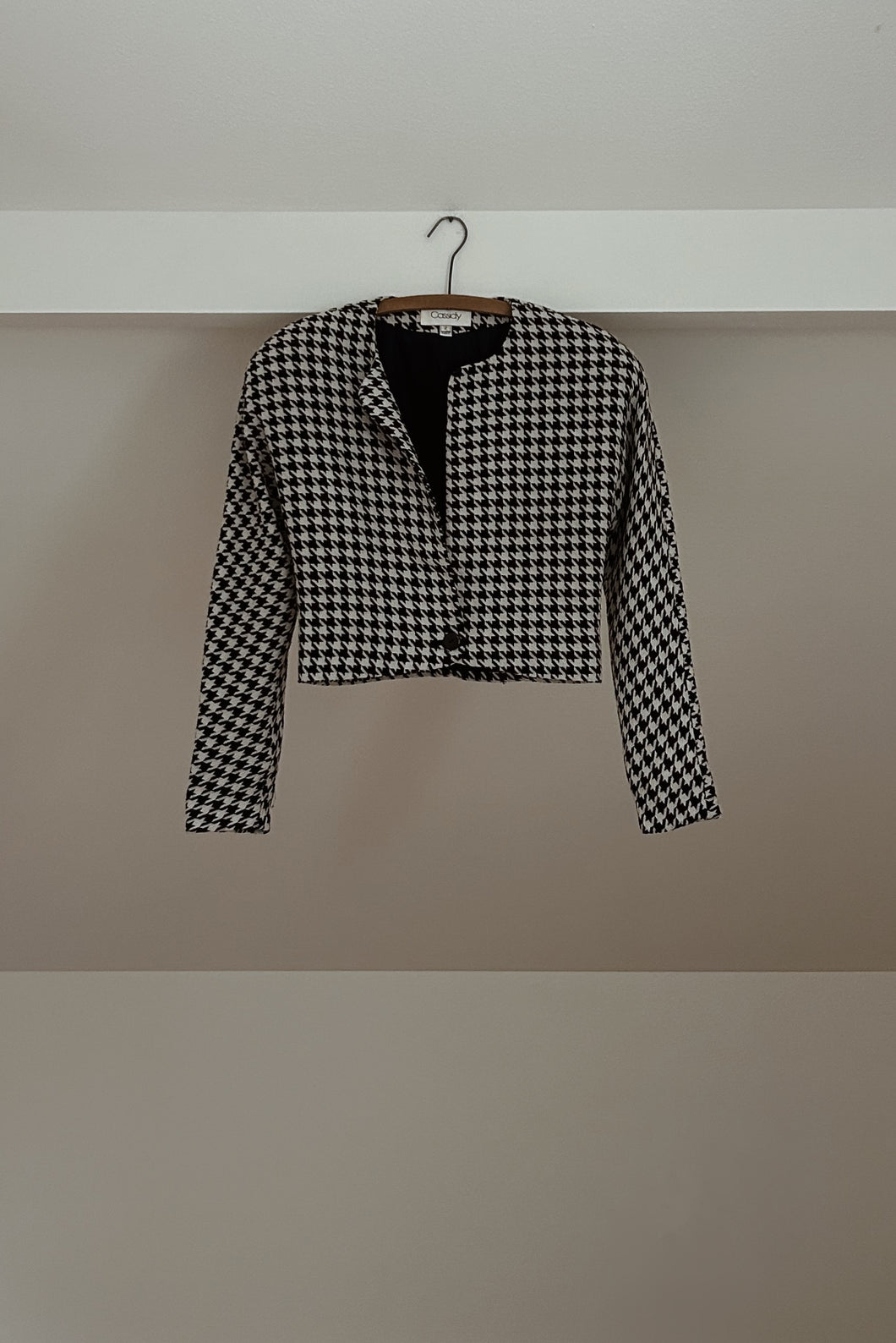 1980's CASSIDY HOUNDSTOOTH KNIT CROP BLAZER | SIZE S
