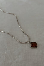 1970's STERLING + AMBER PENDANT ON 925 STERLING BALL CHAIN