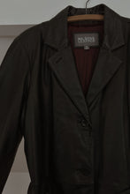 1990's WILSONS BLACK LEATHER TRENCH JACKET | SIZE XL