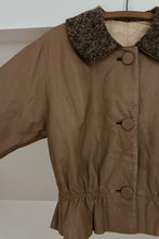 1950's SAMUEL ROBERT CAMEL LEATHER + TWEED PEPLUM JACKET | SIZE S/M