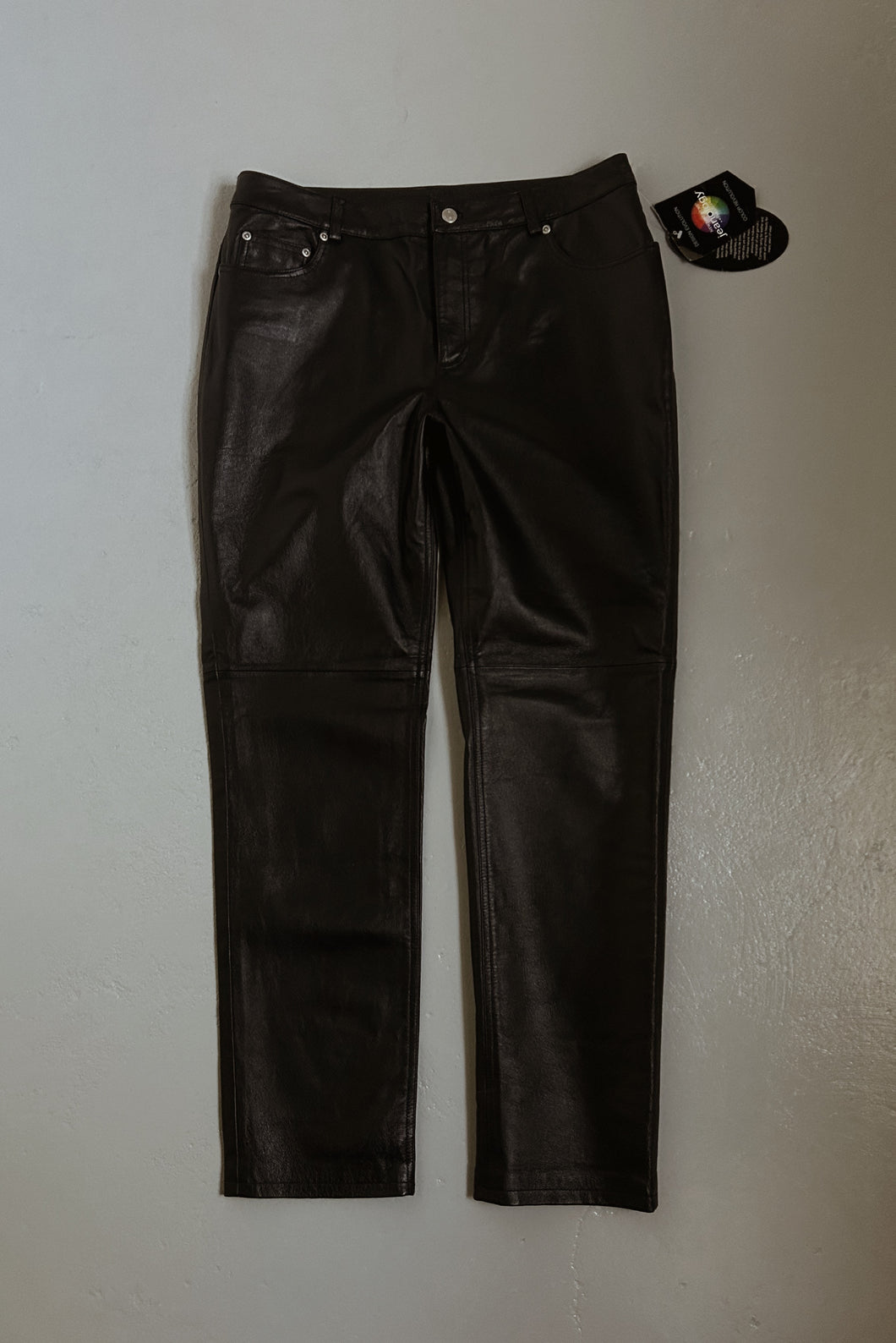 1990's / EARLY Y2K BLACK PURE LEATHER TROUSERS | SIZE 31