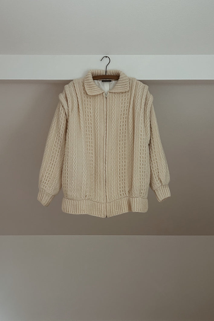 1970's IRISH WOOL FISHERMAN KNIT ZIP JACKET | SIZE M/L