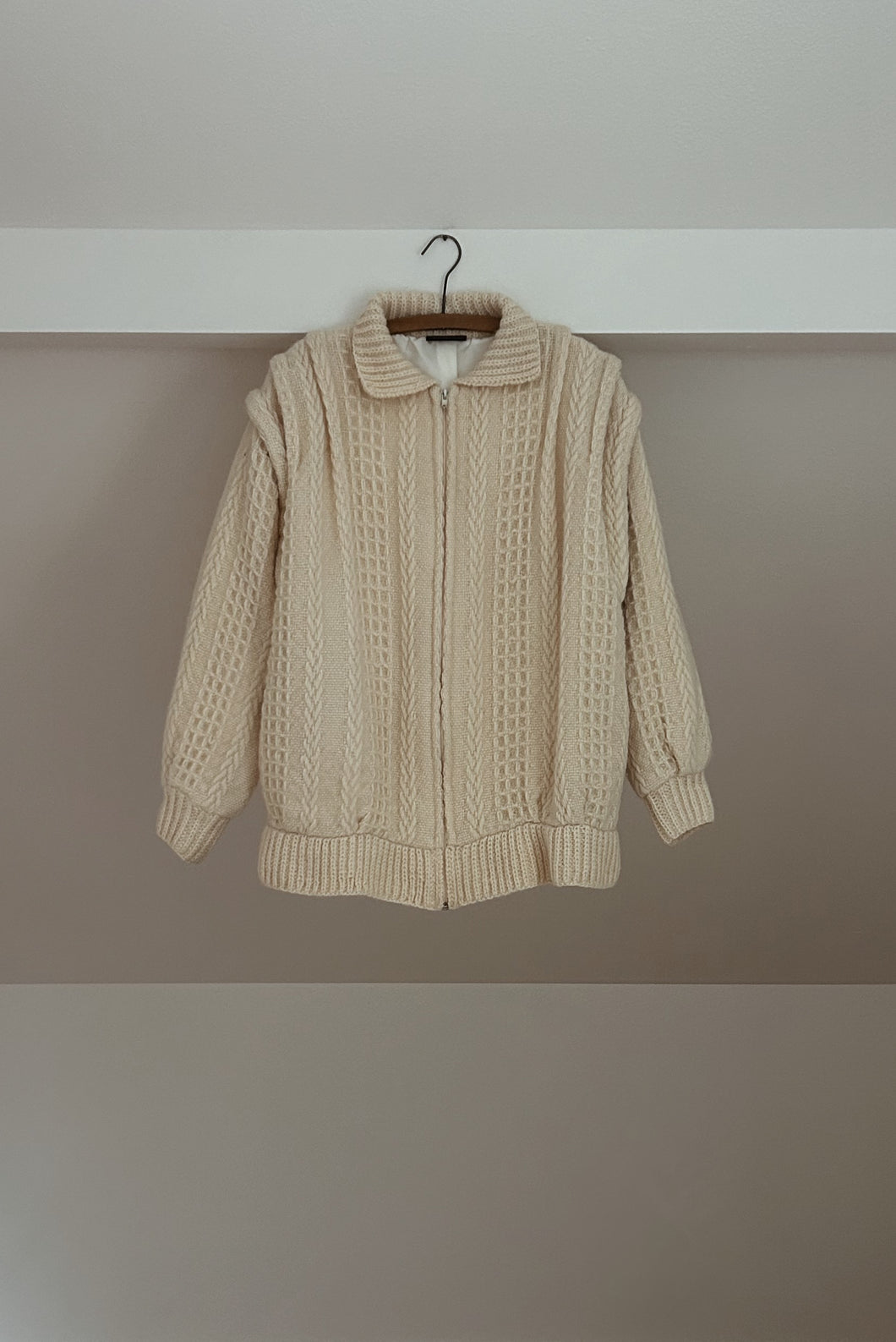 1970's IRISH WOOL FISHERMAN KNIT ZIP JACKET | SIZE M/L