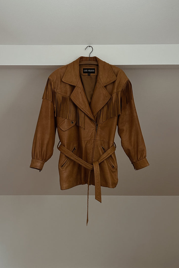 1980's LUIS ALVEAR TAWNY FRINGE LEATHER JACKET | SIZE S/M