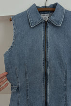 1990's CINCH WAIST DENIM ZIP VEST | SIZE L