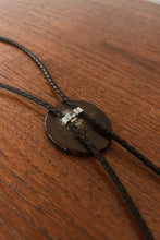 1970's BROWN AGATE ON BLACK WOVEN LEATHER BOLO