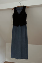 1990's BLACK VELVET WAISTCOAT DENIM 2FER DRESS | SIZE S
