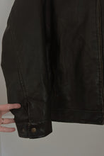 1990's DARK CHOCOLATE FAUX LEATHER HEIRLOOM BIKER JACKET | SIZE L/XL