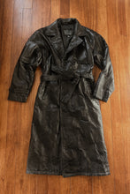 1990's PATCHED BLACK LEATHER TRENCH