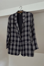 1990's NAVY WOVEN PLAID BLAZER | SIZE XL